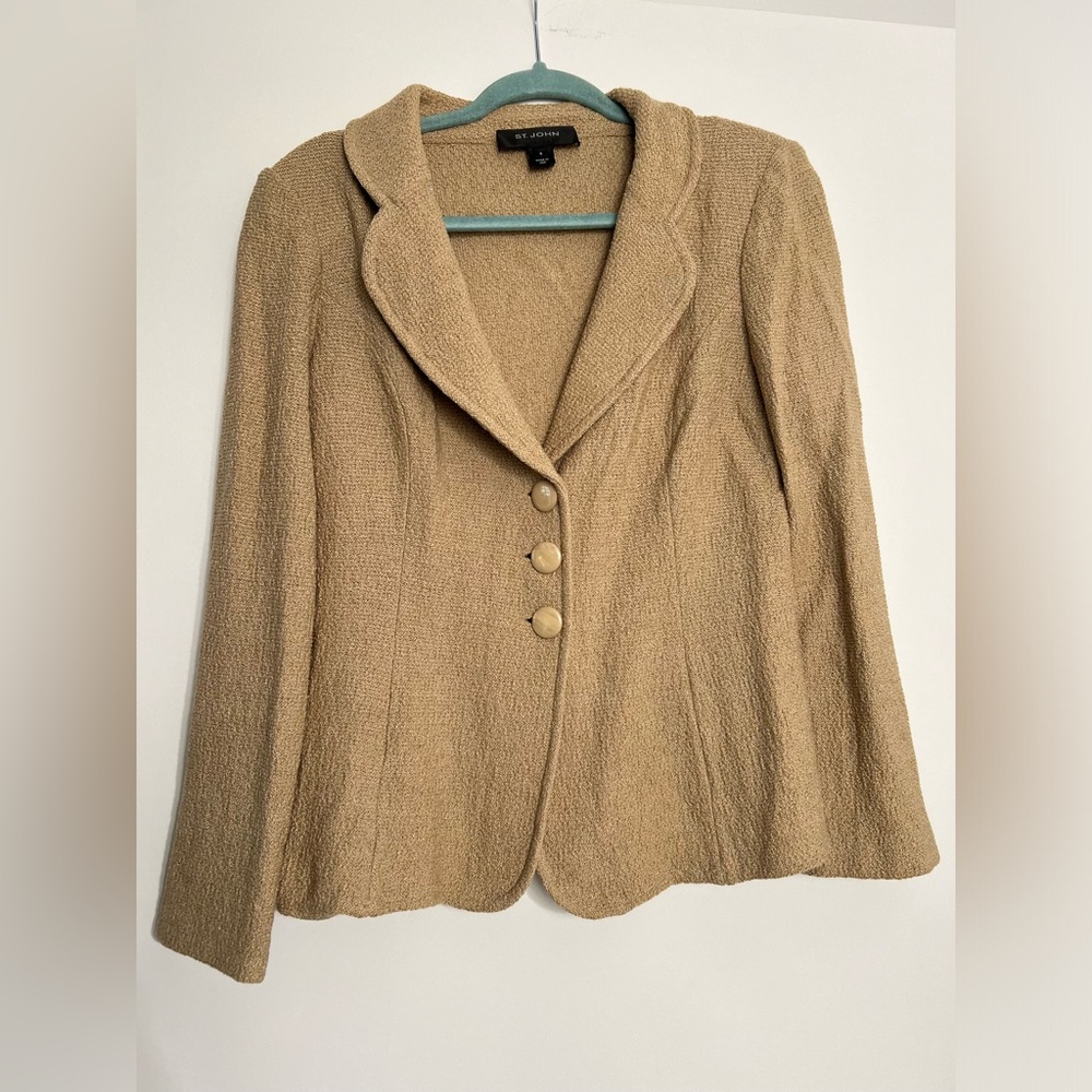 St. John Tan Knit Blazer with Buttons Size 8